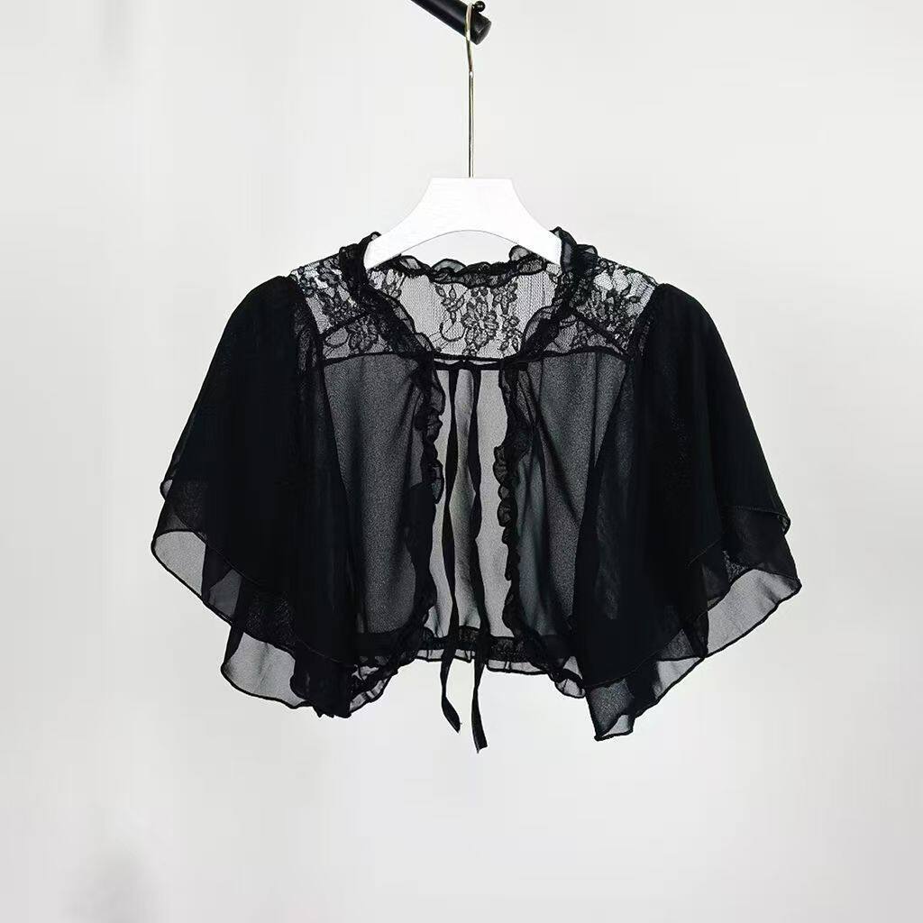 雪纺披肩蕾丝外套夏季新款裙子百搭坎肩短袖短款开衫薄款防晒罩衫