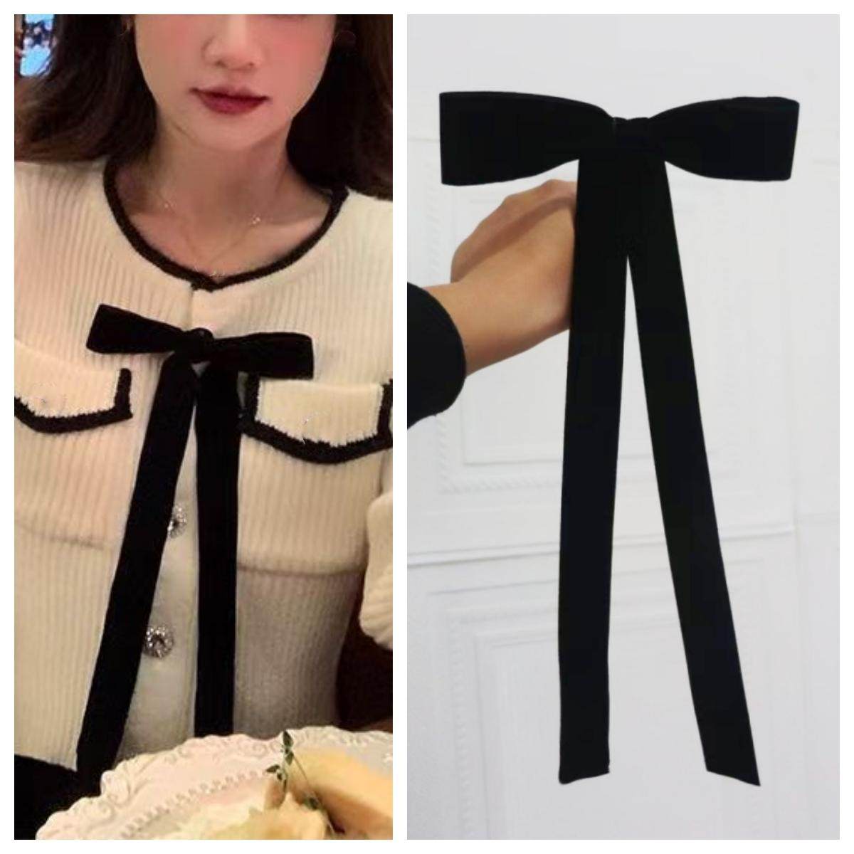 韩版百搭小香风纯色长飘带领花别针黑色蝴蝶结领结女丝绒衣服配饰,服饰配件/皮带/帽子/围巾,领结,淘宝优惠券,粉丝福利购,淘宝优惠卷