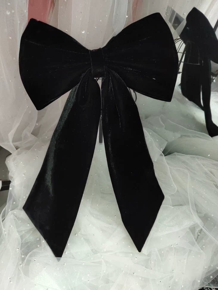 黑色丝绒面高端礼服配件连衣裙后背搭配大蝴蝶结32厘米尾巴48厘米