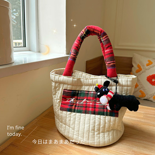 便当袋手提包上班族日常手拎便当包秋冬拼色学生饭盒包便携饭盒袋