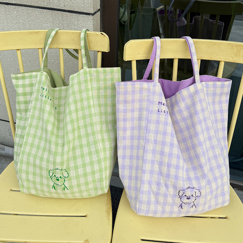 2025新款ins字母简约通勤单肩帆布包日常搭配购物袋格子包包,箱包皮具/热销女包/男包,时尚帆布包,淘宝优惠券,粉丝福利购,淘宝优惠卷