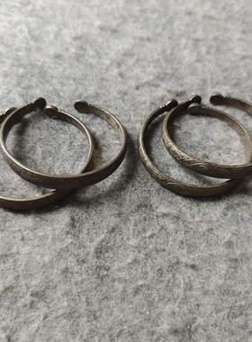 苗银中国结花卉手镯两对 镀银云南特色部分氧化 总116.8克 R.1726