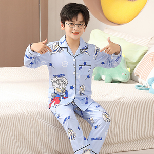 儿童睡衣男孩春秋季长袖薄款中大童男宝宝奥特曼家居服夏款家居服