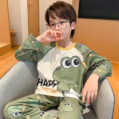 春秋季男童睡衣长袖薄款恐龙套装