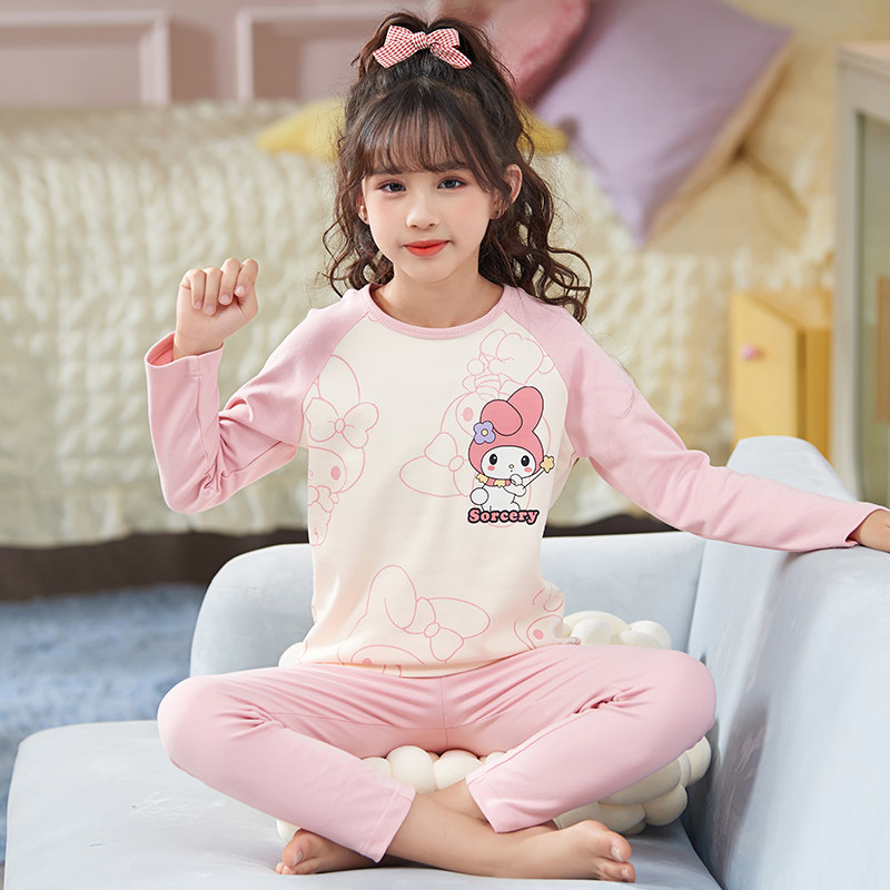 儿童睡衣秋衣秋裤美乐蒂小女孩长袖春秋冬季中大童打底家居服套装