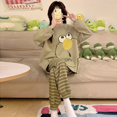 春秋季睡衣女士长袖甜美卡通加大码少女学生可外穿套装薄款家居服