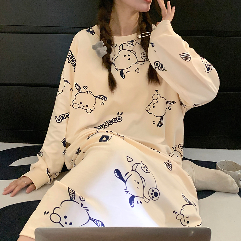 睡裙女春秋长袖卡通家居服大码宽松睡衣网红ins连衣裙中长款夏季