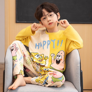儿童男孩中大童青少年男生卡通家居服套装 薄款 长袖 男童睡衣春秋季