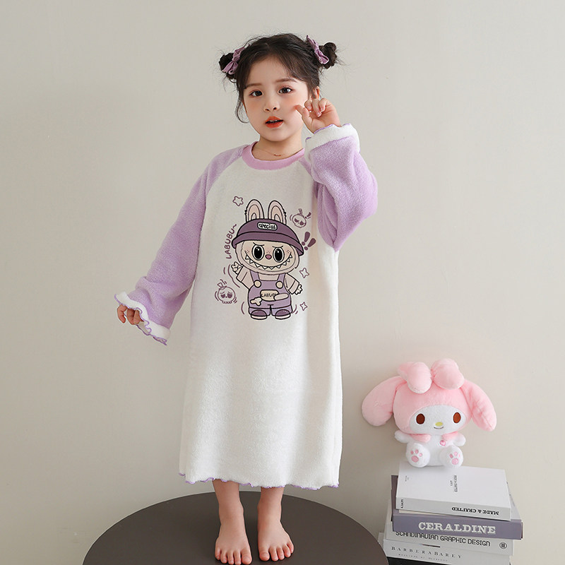 儿童睡袍秋冬季宝宝睡袋加厚女孩浴袍保暖珊瑚绒睡衣冬天女童睡裙