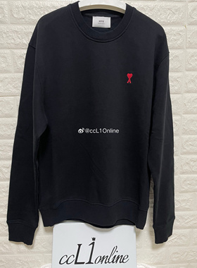 【ccL1】AmiParis 黑色爱心刺绣小logo圆领套头长袖卫衣