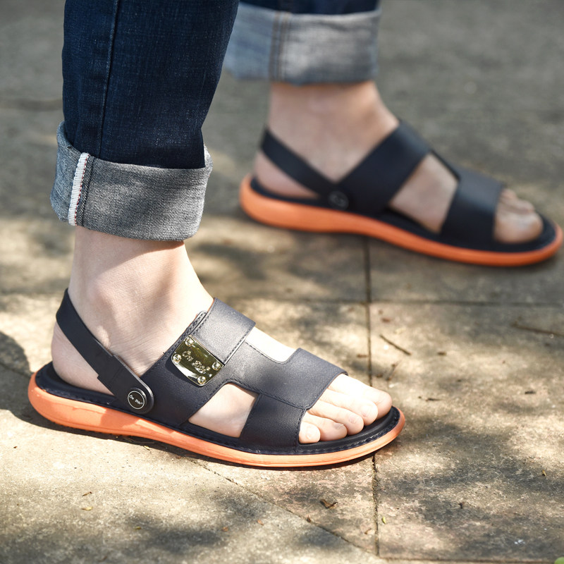 进口温突越南橡胶凉鞋夏季男士外穿沙滩鞋防滑休闲百搭拖鞋洞洞鞋