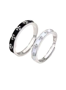 新款鸢尾花珐琅滴胶情侣戒指ins小众轻奢高级设计异地恋男女款开