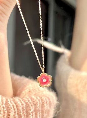 新款小桃花项链女粉红温柔仙气ins小众设计气质高级感甜美锁骨链
