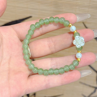 新款 草木绿色山茶花手串串珠小众手链设计高颜值学生送情侣