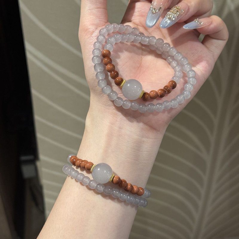 中式国风烟紫灰双圈串珠手串古风高颜值闺蜜手链好运百搭气质手饰