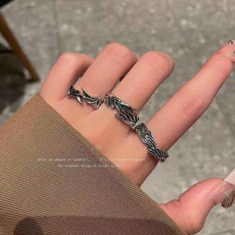 暗黑百搭恶魔与天使戒指复古情侣对戒高级哥特风个性黑色戒指