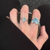 珐琅星芒甜酷风戒指潮酷小众设计冷淡风简约开口可调节情侣指环