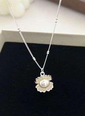 银色贝壳珍珠项链女轻奢华ins小众高级感百搭颈链送女友生日礼物