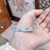 珐琅彩浮雕桃花繁花似锦手镯女镯子生日礼物送女友