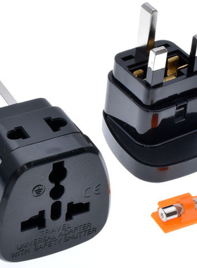 大面板英标带保险一转二万用转换插头中国香港 新加坡插座黑色