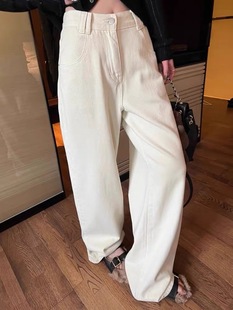 大碗plus定制大码 女装 微胖mm慵懒风白色牛仔春夏宽松显瘦阔腿长裤