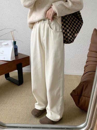 大码女装白色阔腿牛仔显瘦休闲裤