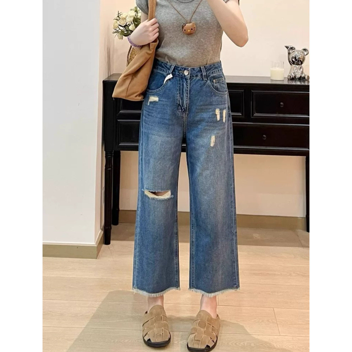 大碗plus定制大码女装肥妹妹mm复古破洞阔腿牛仔秋宽松显瘦九分裤,女装/女士精品,大码裤装,淘宝优惠券,粉丝福利购,淘宝优惠卷