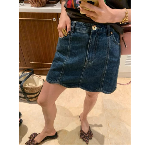 大碗plus定制大码女装微胖复古水洗牛仔短裙夏宽松显瘦A字半身裙