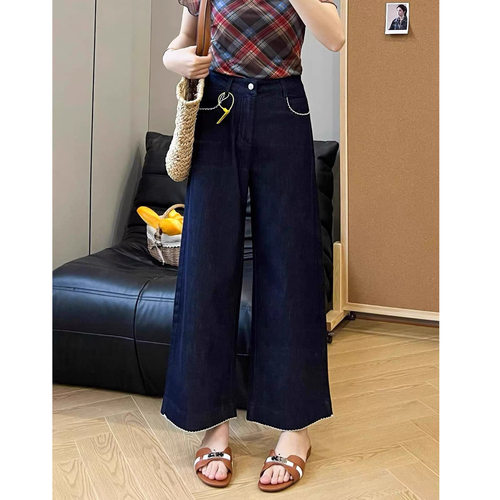 大碗plus定制大码女装肥妹妹mm复古阔腿牛仔秋高腰宽松显瘦九分裤