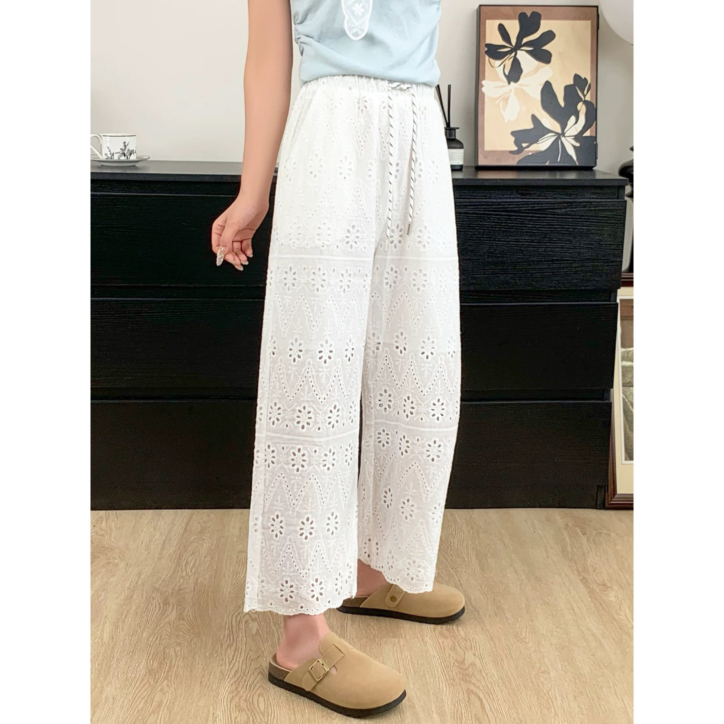 大碗plus定制大码女装微胖垂感花朵阔腿夏高腰宽松显瘦休闲九分裤,女装/女士精品,大码裤装,淘宝优惠券,粉丝福利购,淘宝优惠卷