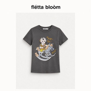 ●fletta bloom韩国小众OPEN YY短袖马年限定图案木马baby印花T恤