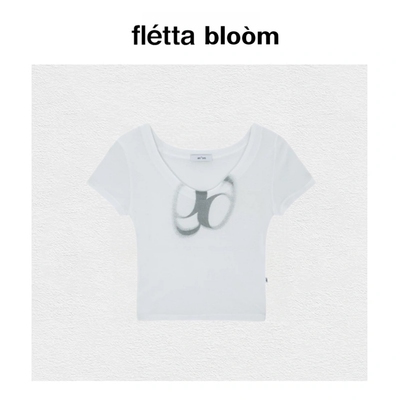 【现货】fletta bloom韩国设计师微透薄款logo短款女上衣短袖T恤
