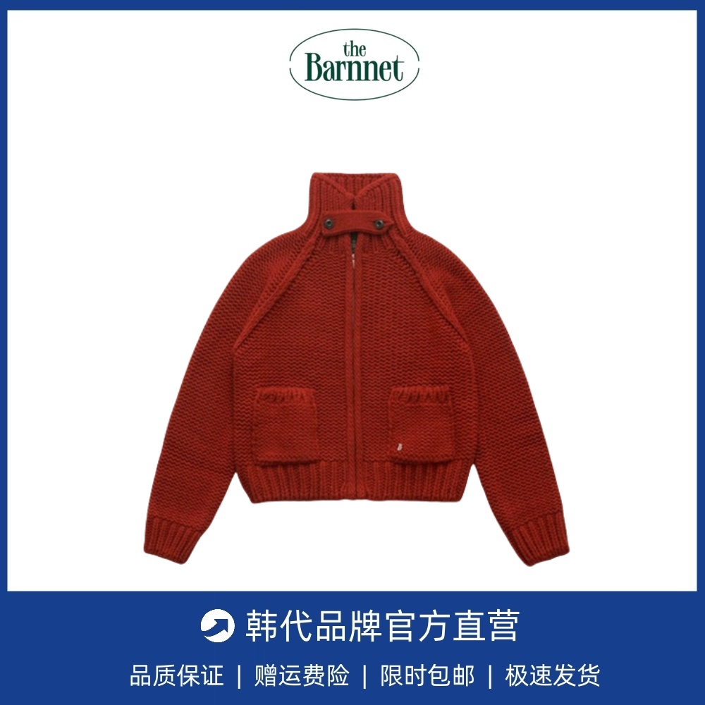 【现货】韩国东大门theBarnnet复古双口袋拉链羊毛针织开衫毛衣女