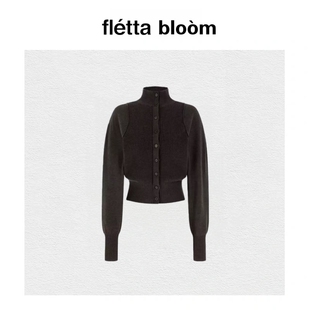 女装 bloom韩国amoment拼接纽扣开衫 fletta 高领羊毛针织 现货