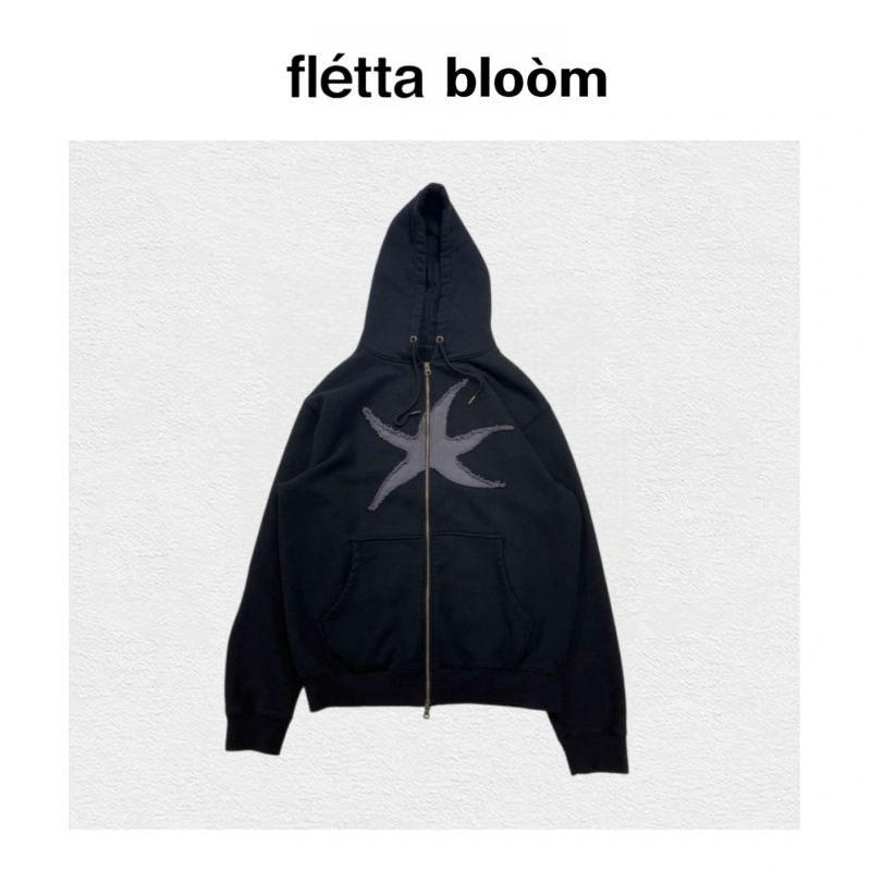 【现货】fletta bloom韩国潮牌TCM五角星印花长袖连帽卫衣外套女