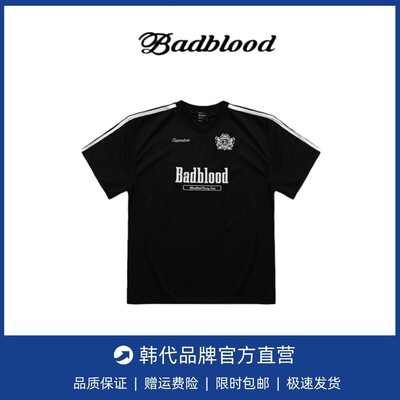 【现货】韩国小众badblood 字母重工刺绣宽松网眼短袖球衣T恤
