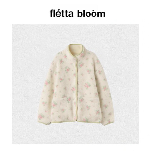 【现货】fletta bloom韩系女花卉提花摇粒绒短外套碎花双面穿夹克