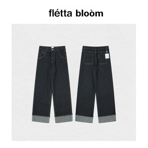 【现货】fletta bloom潮牌thecoldestmoment海星卷边牛仔裤阔腿裤