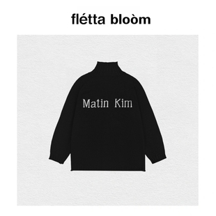 【现货】fletta bloom韩国小众MK针织高领拉链字母提花开衫毛衣
