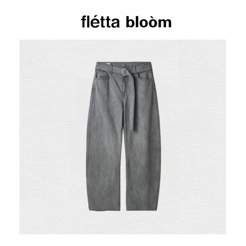 【现货】fletta bloom设计师可拆卸腰带牛仔裤女复古水洗做旧长裤