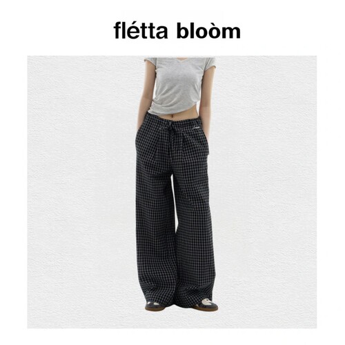 【现货】fletta bloom薄款格子休闲裤新款低腰宽松阔腿裤拖地裤子