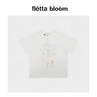 【现货】fletta bloom韩国erume印花白色短袖t恤女百搭宽松女上衣