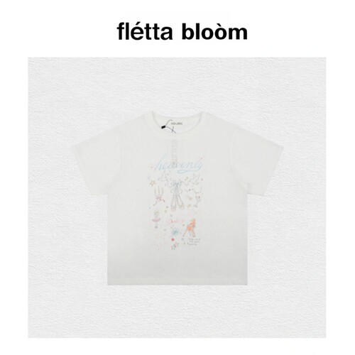 【现货】fletta bloom韩国erume印花白色短袖t恤女百搭宽松女上衣