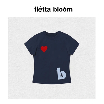 【现货】fletta bloom韩国小众可爱波点翅膀贴布刺绣圆领短袖T恤