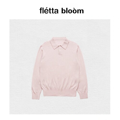 【现货】fletta bloom韩系东大门粉色针织polo衫领翻领长袖针织衫