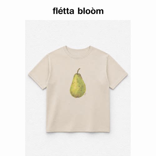 ●fletta bloom夏季新款t恤女韩版小众复古青梨水果印花短袖修身