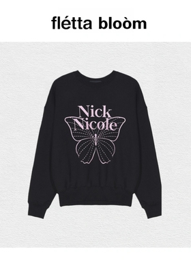 【现货】fletta bloom韩国小众NICK NICOLE蝴蝶字母印花刺绣卫衣