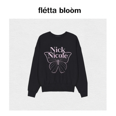 【现货】fletta bloom韩国小众NICK NICOLE蝴蝶字母印花刺绣卫衣