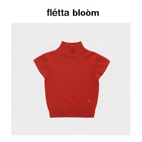 【现货】fletta bloom韩系女八奶半高领红色打底短袖修身针织上衣