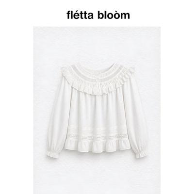 ●fletta bloom白色娃娃领长袖衬衫秋季女拼接花边微透休闲上衣